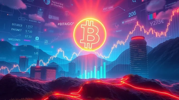 A glowing Bitcoin symbol against a backdrop of rising financial charts and institutional buildings, representing the recent Bitcoin price surge and significant institutional adoption.