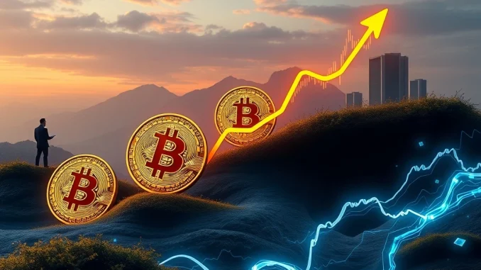 A Bitcoin price chart showing an upward trend, representing strong institutional accumulation and a volume surge near $118,000.