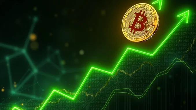 A vibrant chart showing Bitcoin price surging past $111,000, illustrating the recent market uptrend and investor optimism.