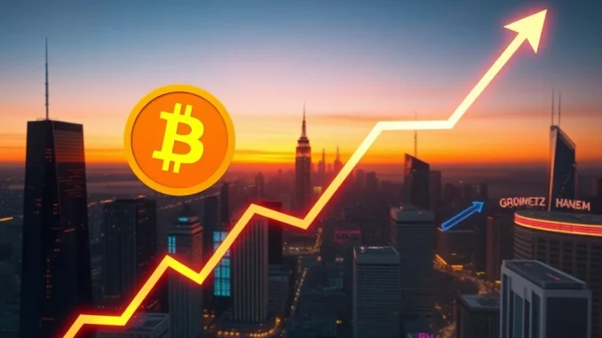 A dynamic chart illustrating the Bitcoin price surging above $116,000, symbolizing robust growth in the crypto market.