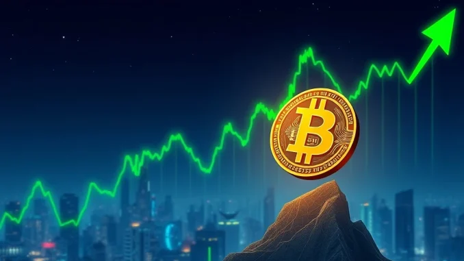 A golden Bitcoin symbol soaring high, representing the significant rise in Bitcoin price and the powerful BTC rally in the crypto market.