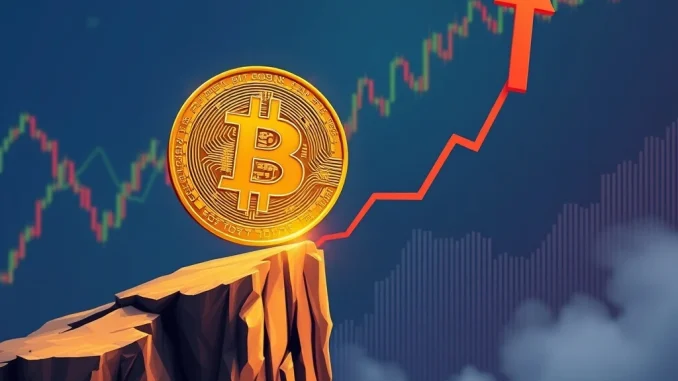 Chart illustrating Bitcoin price at a critical support level, warning of a potential drop if $98,300 isn't held.