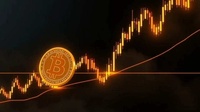 A Bitcoin price chart illustrating a falling wedge pattern converging, highlighting key resistance levels and signaling an imminent breakout.