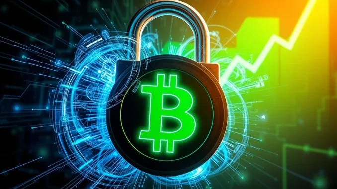 An illustration showing Bitcoin's cryptographic foundations facing potential Bitcoin quantum threats, juxtaposed with the rapid growth of the WeWake presale.