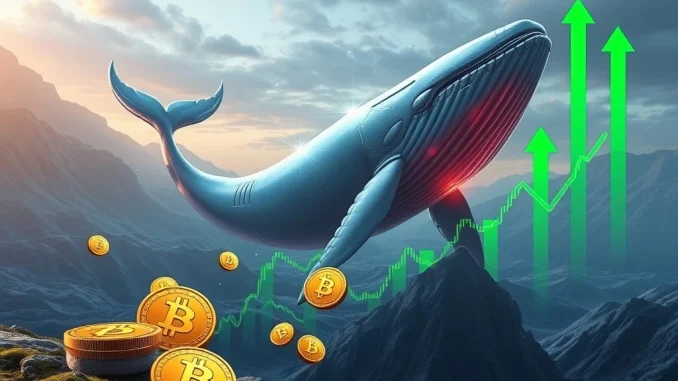 A digital whale figure selling crypto assets, symbolizing whale selling impacting a potential Bitcoin rally in the market.