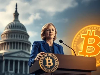 Senator Lummis advocating for a US Bitcoin reserve to hedge against inflation, symbolizing a new era in US crypto policy.