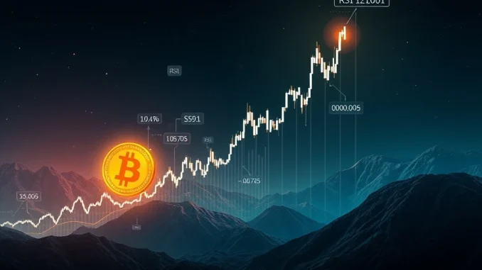 A chart illustrating Bitcoin's price surge with its Relative Strength Index (RSI) in overbought territory, signaling a prolonged Bitcoin bull run.