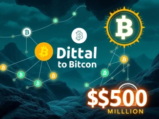Abstract digital representation of secure **Bitcoin scaling** technology, showing data flow between chains and a prominent Portal to Bitcoin logo with a large investment sum.