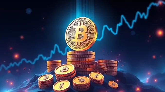 Bitcoin towering over altcoins in a cryptocurrency market dominance scene