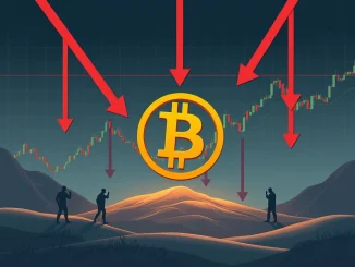 A digital chart showing Bitcoin selling pressure with downward arrows and figures representing short-term holders. Illustrates market dynamics.