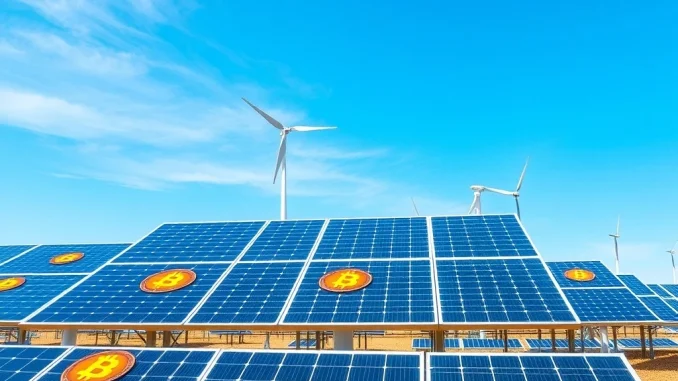 Solar panels powering Bitcoin treasury strategy with clean energy