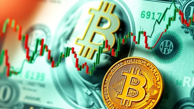 Bitcoin and stock market graphs showing correlation amid dollar weakness