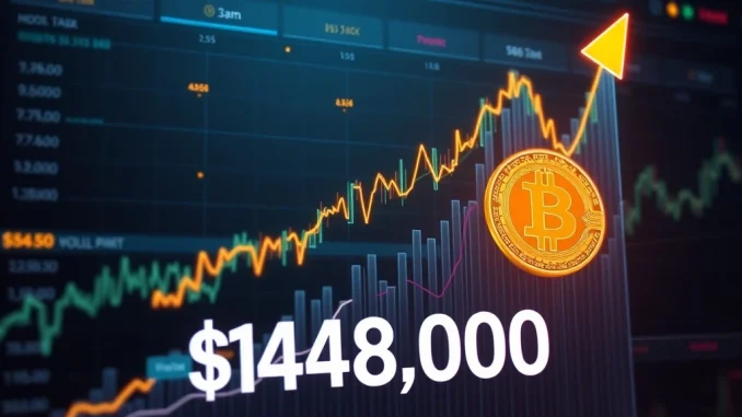 Bitcoin surge with bull flag pattern signaling a breakout to $148,000
