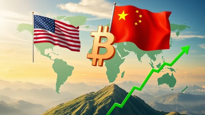 A chart showing a significant Bitcoin surge, symbolizing market relief from the US-China trade truce.