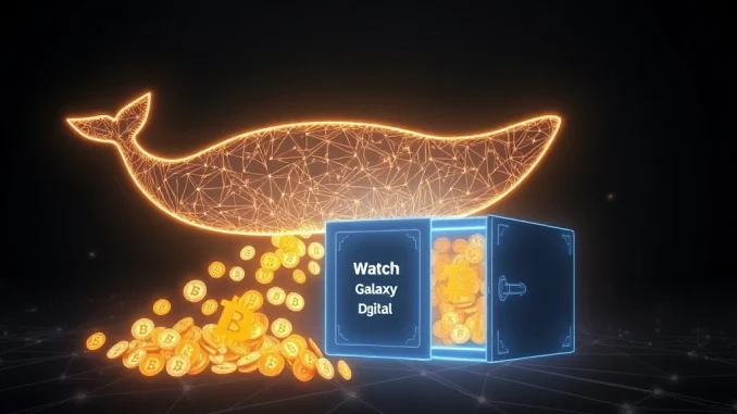 Massive Bitcoin Transfer: 2,950 BTC Arrives at Galaxy Digital An illustration depicting a significant BTC transfer, symbolizing a large amount of Bitcoin moving to Galaxy Digital, highlighting major market activity.