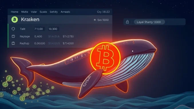 Massive Bitcoin transfer from Kraken exchange to an unknown wallet, highlighting the significant BTC outflow.