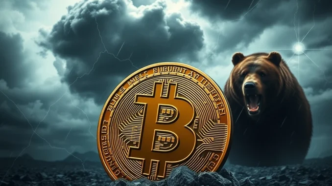Bitcoin treasury firms facing a bear market with dark clouds and financial storm