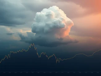 A financial chart depicting historically low Bitcoin volatility, indicating potential for a sudden market shift and increased Bitcoin volatility.