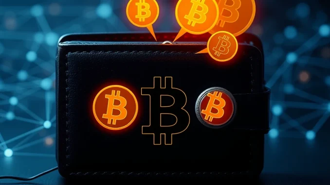 A digital representation of a secure Bitcoin wallet moving funds, symbolizing a significant crypto transaction and market impact.