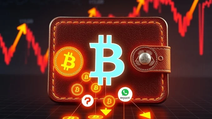 A digital graphic illustrating a massive Bitcoin wallet transfer causing market volatility and price drops, highlighting the impact of whale movements.