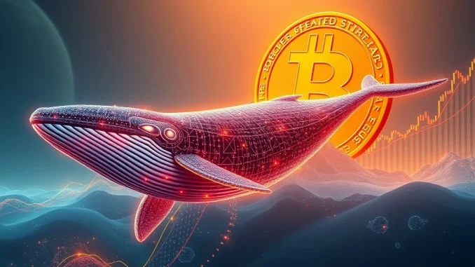 A large digital whale, representing a Bitcoin Whale investor, swimming towards a soaring Bitcoin price chart, symbolizing a significant $23.7M investment and a bullish Bitcoin Price Target.