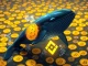 An illustration of a large Bitcoin whale making a significant BTC transfer to the Binance exchange, symbolizing major crypto profits and market activity.