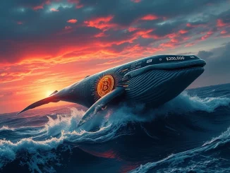 A powerful Bitcoin whale emerges from crypto charts, signaling a bold $23.7M bet towards a $200k Bitcoin price target amidst market volatility.