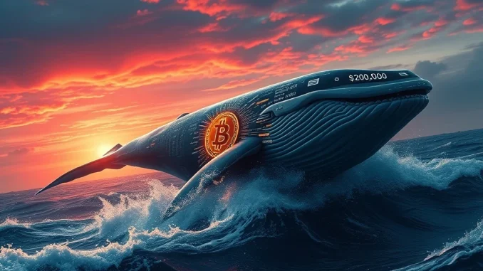 A powerful Bitcoin whale emerges from crypto charts, signaling a bold $23.7M bet towards a $200k Bitcoin price target amidst market volatility.