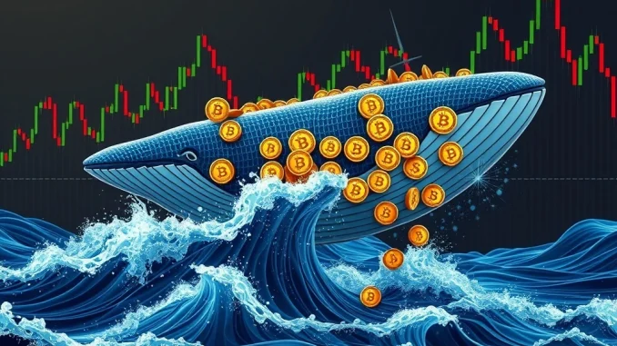 A graphic depicting a massive Bitcoin whale transfer, symbolizing the deep market liquidity that allowed Bitcoin's price to rebound swiftly.
