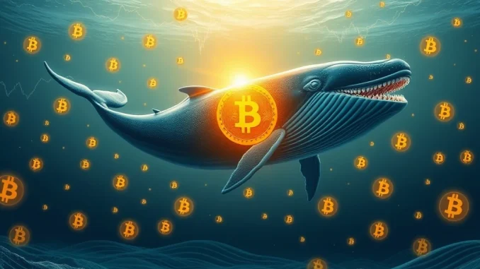 A digital whale navigating a sea of Bitcoin charts, symbolizing AguilaTrades' successful Bitcoin trading recovery.
