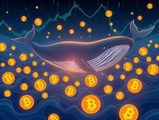 An illustrative image showing a Bitcoin whale conducting a significant BTC withdrawal from FalconX, signaling major crypto accumulation.