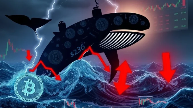 A large Bitcoin whale sell-off causes a significant drop in Bitcoin price, impacting the crypto market.