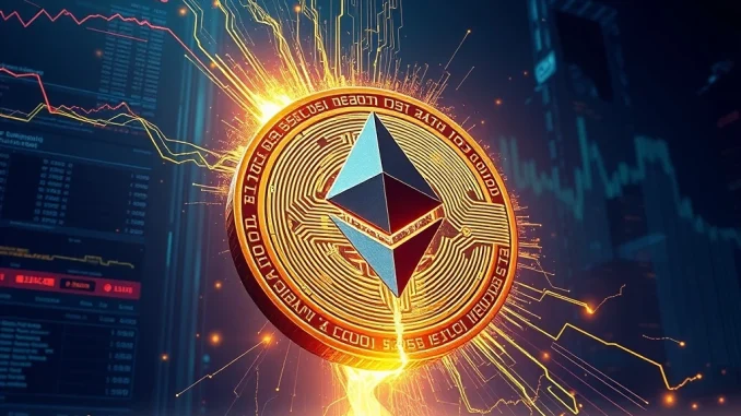 A visual representation of a significant Bitcoin whale transaction, showing BTC transforming into ETH and a portion dedicated to Ethereum staking.