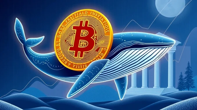 A digital whale transferring Bitcoin, symbolizing significant Bitcoin whale activity and its role in enhancing market stability through institutional partnerships.