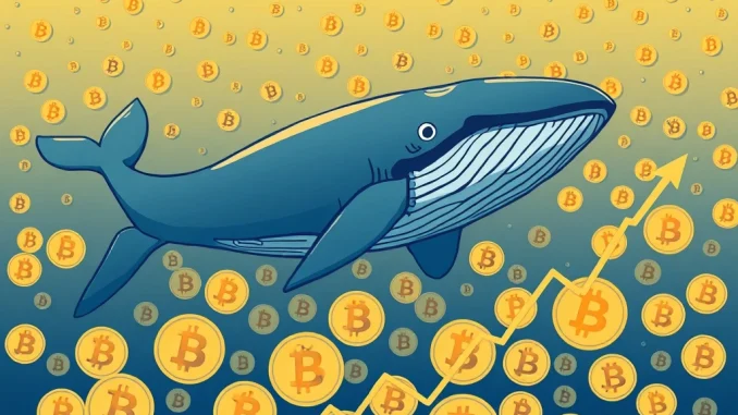A digital illustration depicting a **Bitcoin whale** making strategic large-scale BTC accumulations, symbolizing market influence.