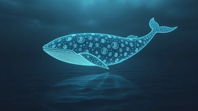 Bitcoin Whale Transfer: Unveiling the Enigma Behind a $470 Million Dormant Bitcoin Move A digital whale symbolizing a massive Bitcoin whale transfer, stirring market speculation and potential price impact.