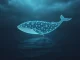 A digital whale symbolizing a massive Bitcoin whale transfer, stirring market speculation and potential price impact.