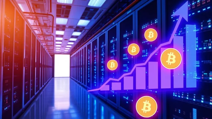 A secure data center illustrating Bitdeer's successful Bitcoin mining operations, highlighting their significant BTC acquisition.