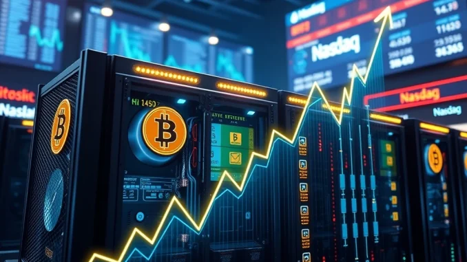 Depiction of Bitdeer's robust Bitcoin mining operations, showing increased BTC production and financial growth.