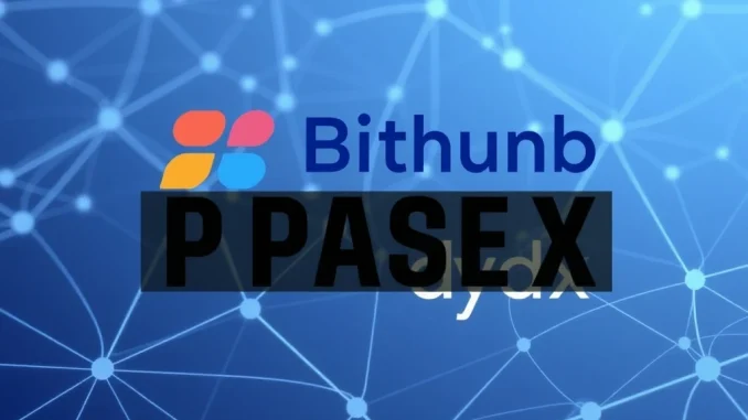 Bithumb logo next to dYdX (DYDX) symbol, signifying a temporary **DYDX suspension** for a network upgrade on the crypto exchange.