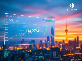 A visual representation of Bithumb's platform, highlighting the new ES/KRW spot trading pair listing, signaling new opportunities for the South Korean crypto market.