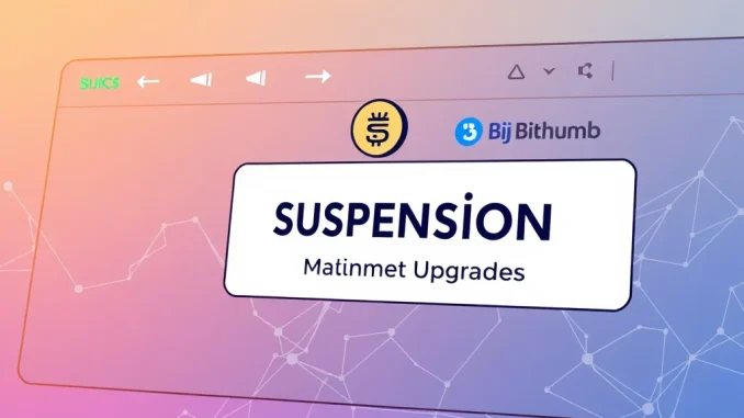 Bithumb FCT2 suspension notice indicating a crucial mainnet upgrade, affecting deposits and withdrawals.