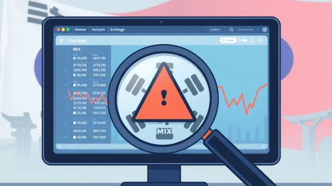 A digital screen displaying a **Bithumb MIX designation** warning, highlighting the **MixMarvel crypto** asset as closely monitored.
