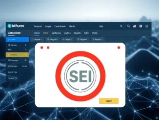 A Bithumb SEI suspension notice displayed on a digital screen, signaling a temporary halt to SEI deposits and withdrawals due to blockchain issues.