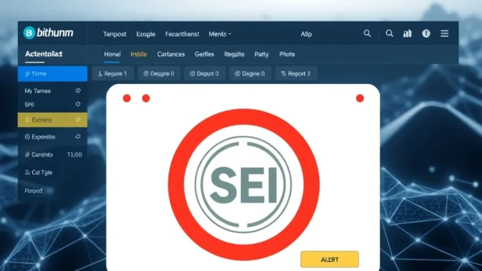 Urgent: Bithumb Suspends SEI Deposits and Withdrawals Amid Critical Blockchain Issues A Bithumb SEI suspension notice displayed on a digital screen, signaling a temporary halt to SEI deposits and withdrawals due to blockchain issues.