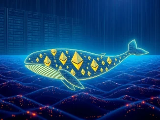 A digital whale composed of Ethereum logos, representing the monumental BitMine ETH purchase and significant ETH acquisition.