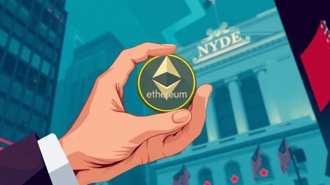 A visual representation of BitMine Immersion Technologies' bold move to acquire a significant Ethereum supply, backed by ARK Invest, and its NYSE options launch.