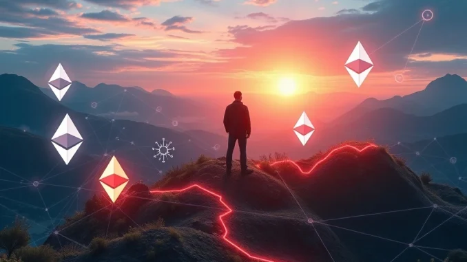 Bitwise CIO Matt Hougan pointing to a futuristic display showing Ethereum, DeFi, and super-app growth, symbolizing crypto investment opportunities.