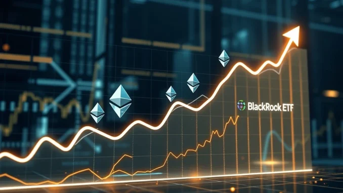 Ethereum ETF Surges: BlackRock's ETHA Records Staggering $640.68M Inflow BlackRock ETHA ETF chart showing a massive surge in net inflows, symbolizing significant Ethereum investment.