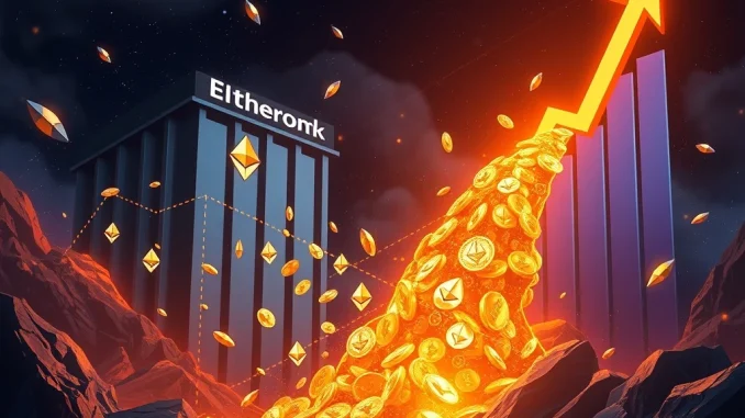 A chart showing a massive BlackRock ETHA inflow, symbolizing strong investor confidence in the Ethereum ETF market.